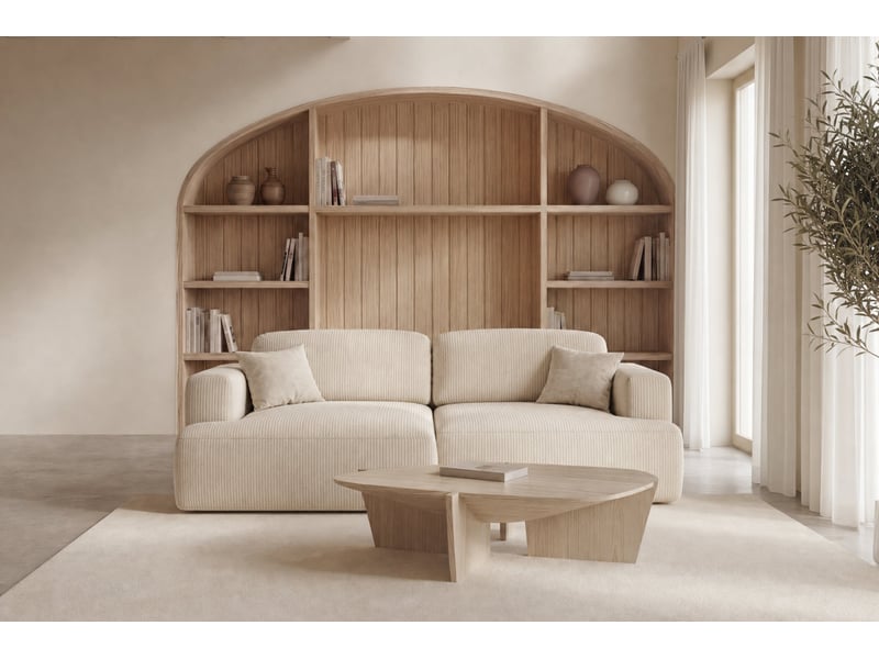  Chiara - canapé d'angle convertible petit velours côtelé 4 places beige gauche  - Conforama B