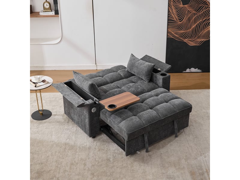  Canapé convertible - canapé-lit 3 en 1, canapé-lit gigogne avec dossier réglable, port usb, canapé 2 places, canapé lounge, gris  - Conforama C