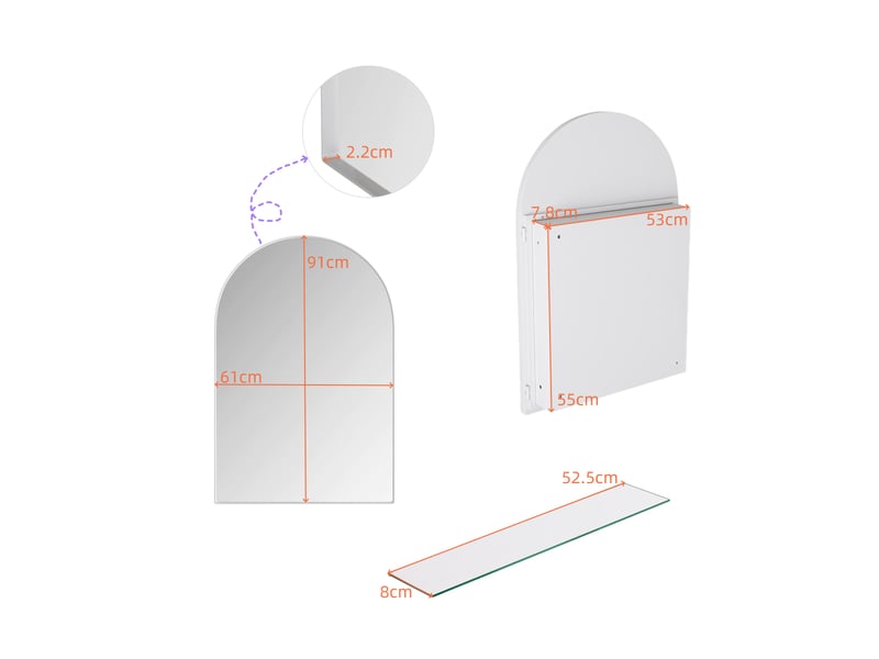  Armoire miroir murale arquée blanche, cadre métal, étagères réglables, encastrable  - Conforama C