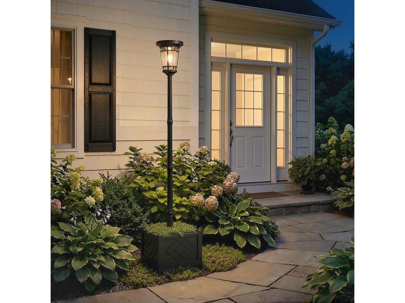  Lampadaire solaire pot fleurs, 195 cm, lanterne extérieure, 2 luminosités, interrupteur, ip44.  - Conforama D
