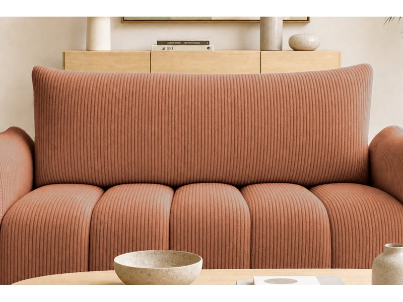 Moorea - canapé droit convertible petit velours côtelé 2 places terracotta - Conforama E