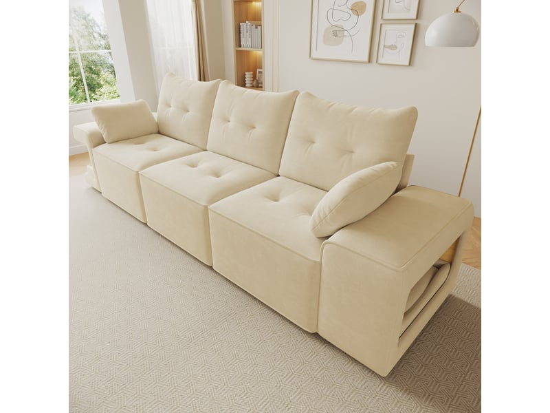 Canapé modulaire 3 places 229,5 x 78 cm – beige – rangement intégré - Conforama B