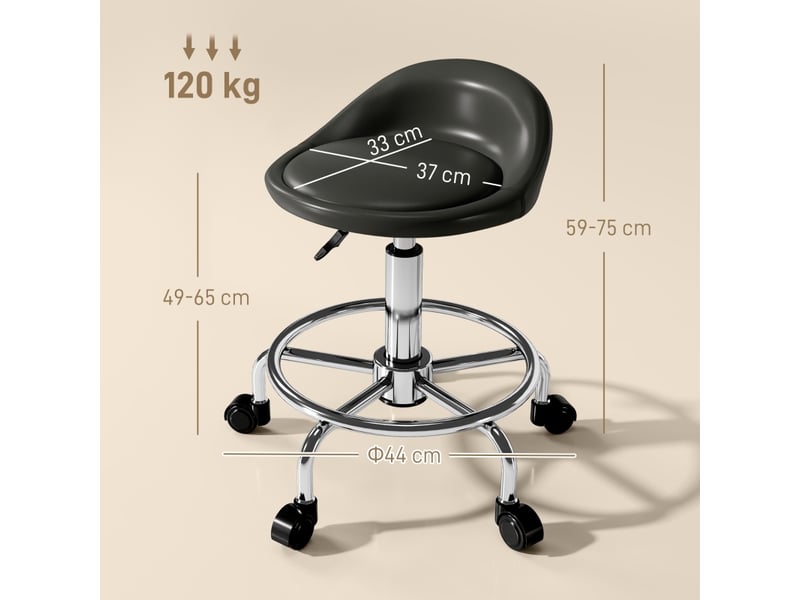  Tabouret de bureau à roulettes,59-75 cm,avec dossier,cuir reconstitué,noir  - Conforama C