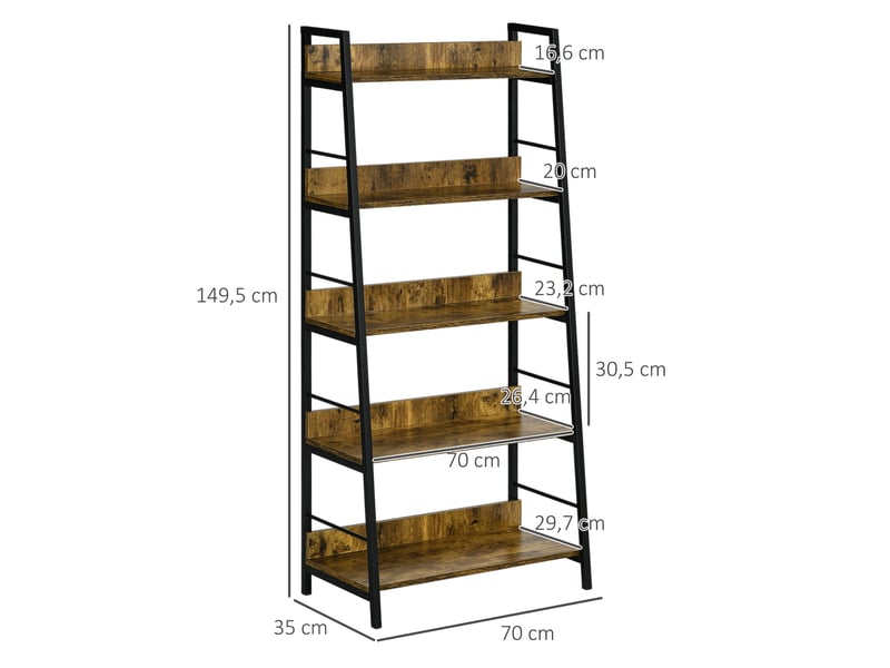  Étagère bibliothèque style industriel incliné 5 niveaux 70l x 35l x 150h cm  - Conforama E
