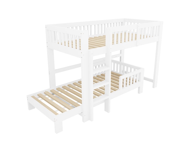  Ensemble de lit enfant modulable en bois massif 90x200 cm, lit superposé + lit simple combinables à volonté, différentes options de montage, protection anti-chute, bords arrondis, chambre d'enfants jumeaux, blanc  - Conforama D