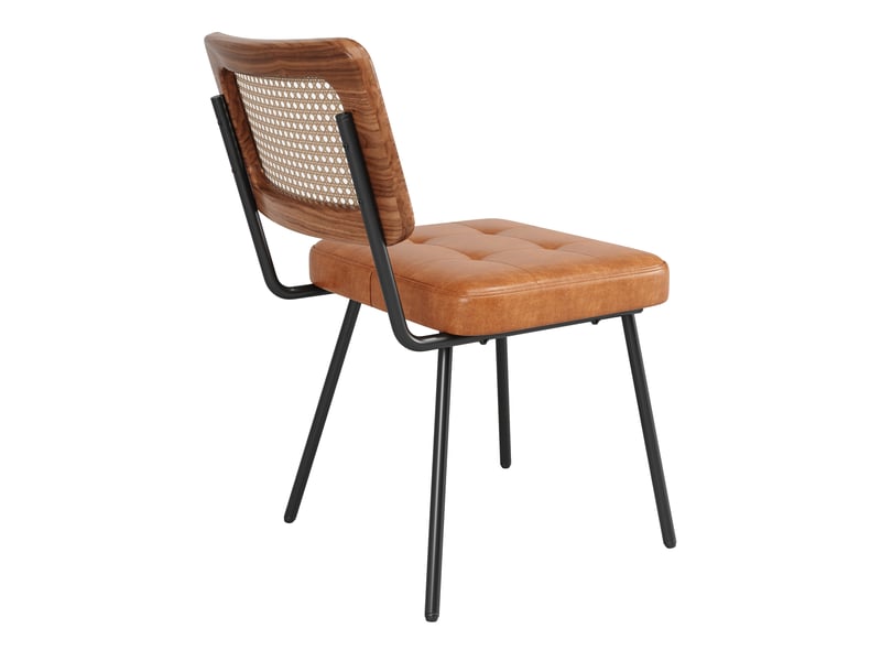  Chaises de salle à manger lot de 6 dossier en rotin pe  - pieds réglables, pu et métal marron  - Conforama C
