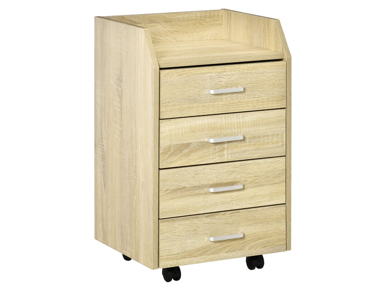  Caisson de bureau rangement sur roulettes 4 tiroirs coulissants mdf et panneaux de particules bois naturel dim. 40l x 36l x 65h cm  - Conforama B