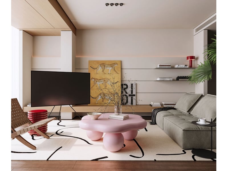  Table basse format gain de place table de salon silhouette de nuage forme de pétale pieds sphériques rose adaptée aux enfants et aux animaux style moderne minimaliste  - Conforama E