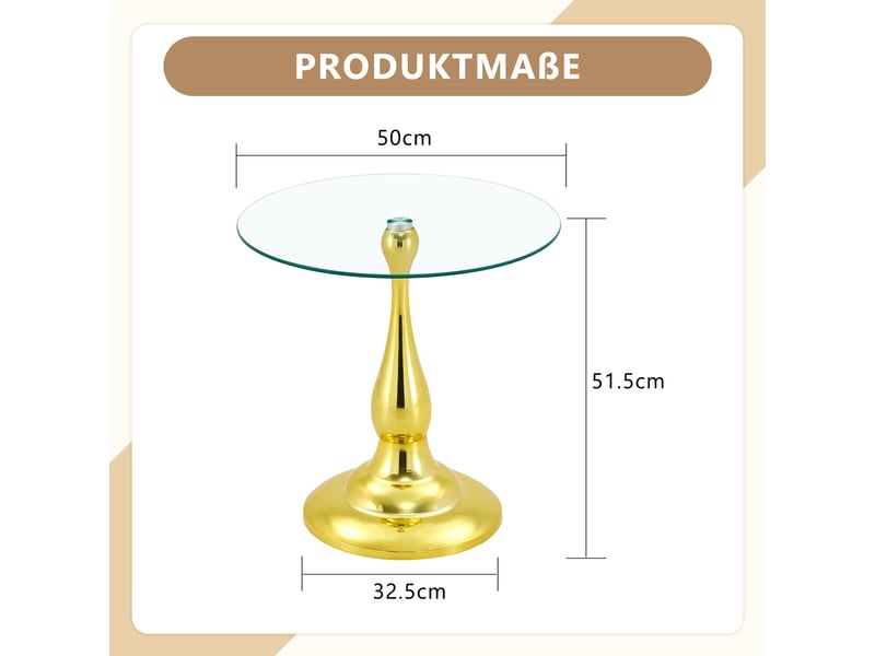 Table d’appoint ronde en verre trempé avec base métallique stable - lpospi - verre et métal doré 50 × 51,5 cm - Conforama D