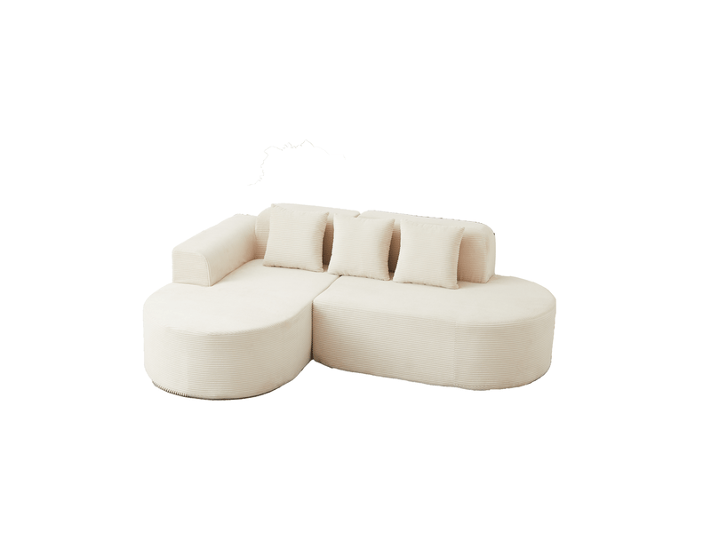  Canapé d'angle 4 places 220 x 155 x 70 cm beige en velours côtelé, méridienne et assise mi-souple  - Conforama D