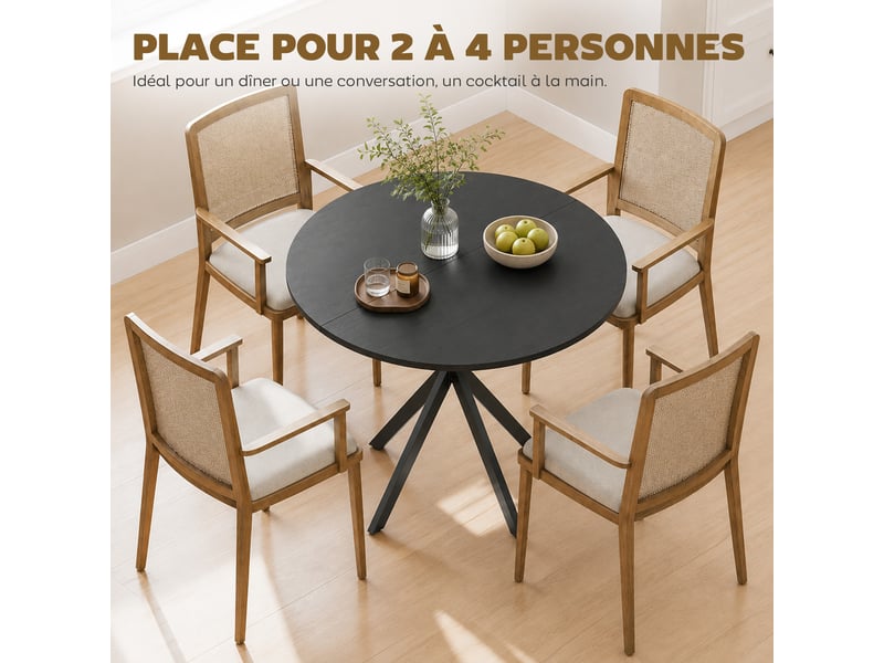  Table à manger ronde 2 personnes en acier et mélamine noir ø 80 x h 75 cm  - Conforama D