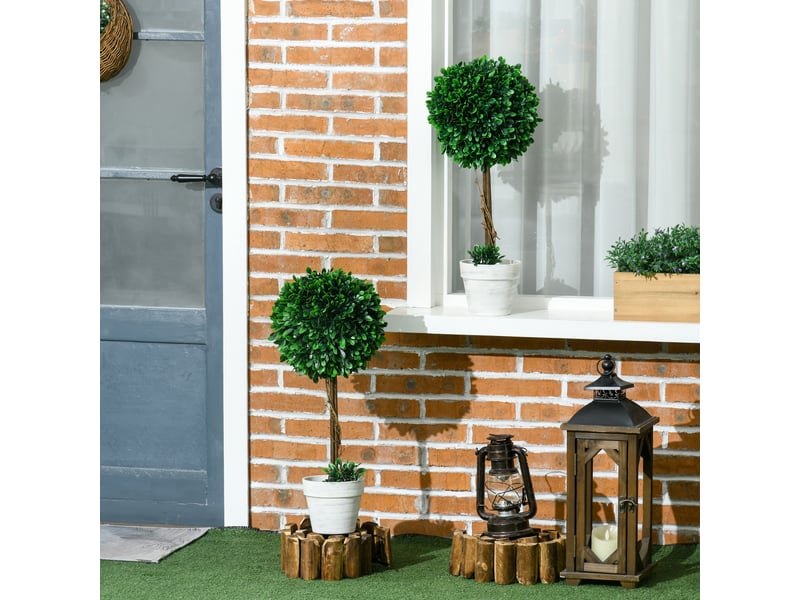  Ensemble de 2 arbustes de buis artificiels, comprenant de la mousse artificielle et 1 pot, 28 cm x 28 cm x 60 cm, vert  - Conforama D