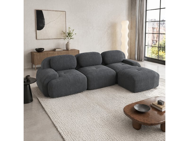 Canapé d'angle modulable modenvie 3 places 298 x 178 x 70 cm velours côtelé gris - Conforama B