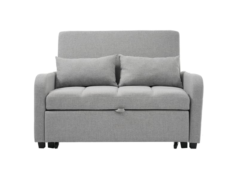  Canapé droit convertible 2 places en tissu gris, dossier réglable 3 positions et 2 coussins, gain de place  - Conforama A