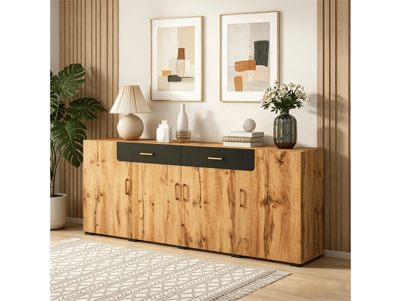 Buffet 4 porte(s) 2 tiroir(s) - 208 cm naturel panneau de particules buffet naturel - Conforama D