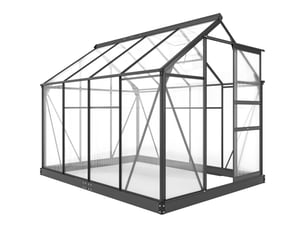 Serre en polycarbonate et aluminium avec porte coulissante, entrée d'air et gouttière, 190 x 252 x 201 cm, grise
