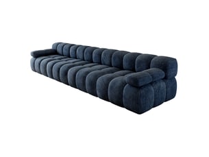 Canapé droit fixe 4 places en tissu bleu 400 cm, rembourrage en mousse et confort pour grand salon familial