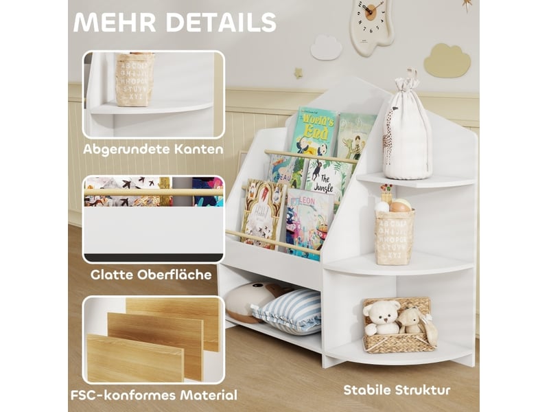  Bibliothèque enfant 80 x 30 x 79,7 cm blanche en bois, 7 compartiments pour livres et jouets au sol  - Conforama D