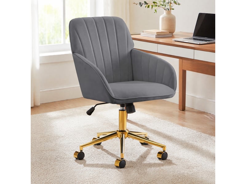  Chaise de bureau pivotante en velours gris, hauteur réglable et assise rembourrée pour travailler longtemps  - Conforama B