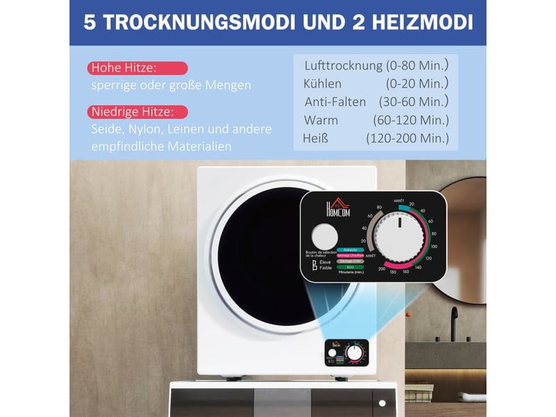Mini sèche-linge - 4 kg - 4 programmes - 2 niveaux de chauffage - stérilisation jusqu'à 65°c - 850w - blanc 49x40.5x60cm - Conforama D