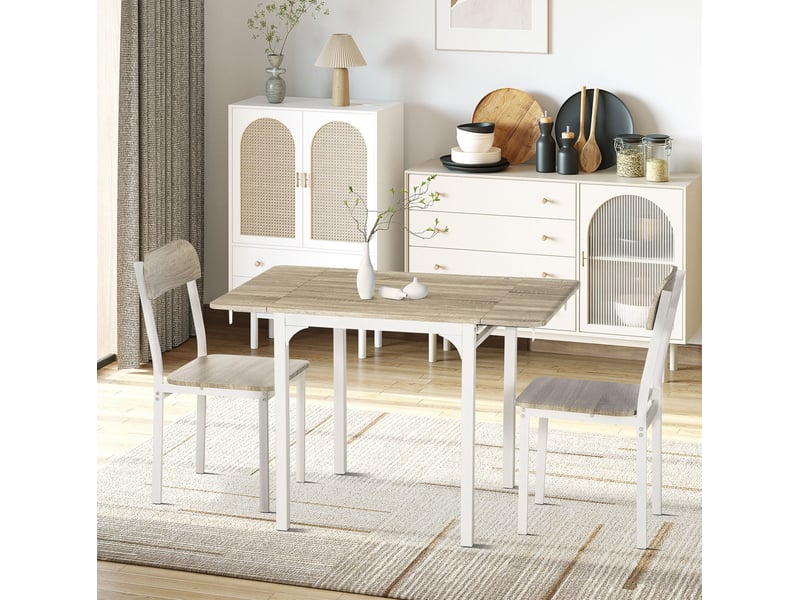  Ensemble repas 3 pièces, table pliante 110 x 70 cm et 2 chaises en mdf naturel blanc  - Conforama B