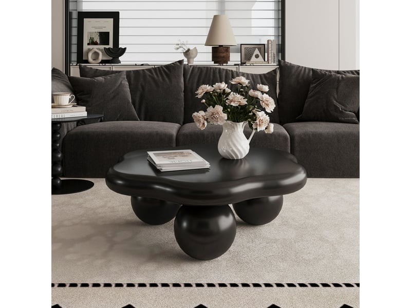  Table basse gain de place table de salon forme nuage forme pétale pieds sphériques noir mat  - Conforama E