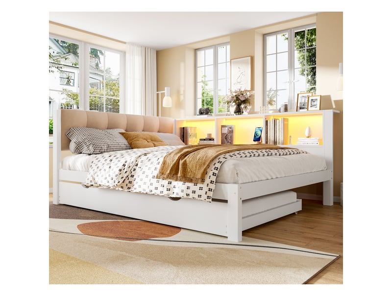  Lit gigogne 140x200cm coloris blanc led pin lit enfant blanc - Conforama E