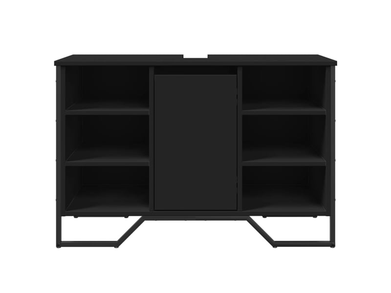  Armoire lavabo salle de bain, meuble de rangement noir 91x35x60 cm  - Conforama D