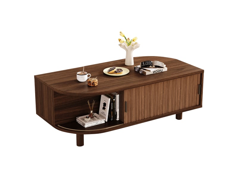  Table basse 100x50 cm coloris noyer avec 2 portes coulissantes - 100x50 mdf  - Conforama A