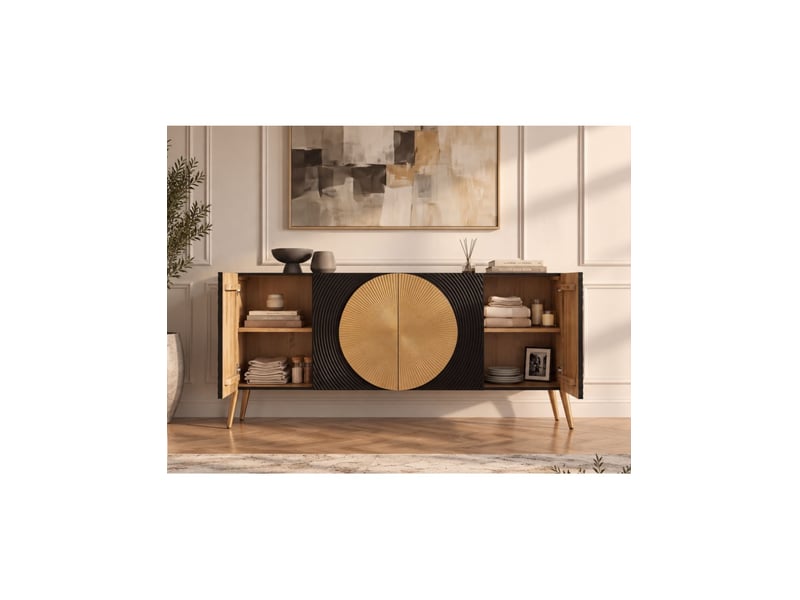  Buffet midori 177 cm – bois de manguier massif noir et doré – 4 portes  - Conforama E