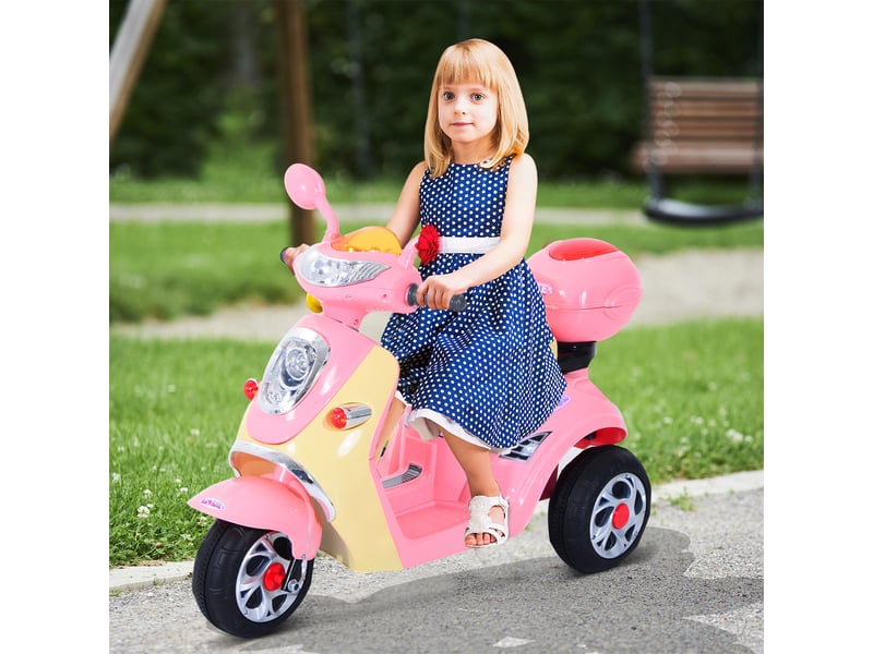  Moto électrique enfant, 6v, 3 kmh, 3-5 ans, lumièresmusique, 108x51x75 cm, rose.  - Conforama D
