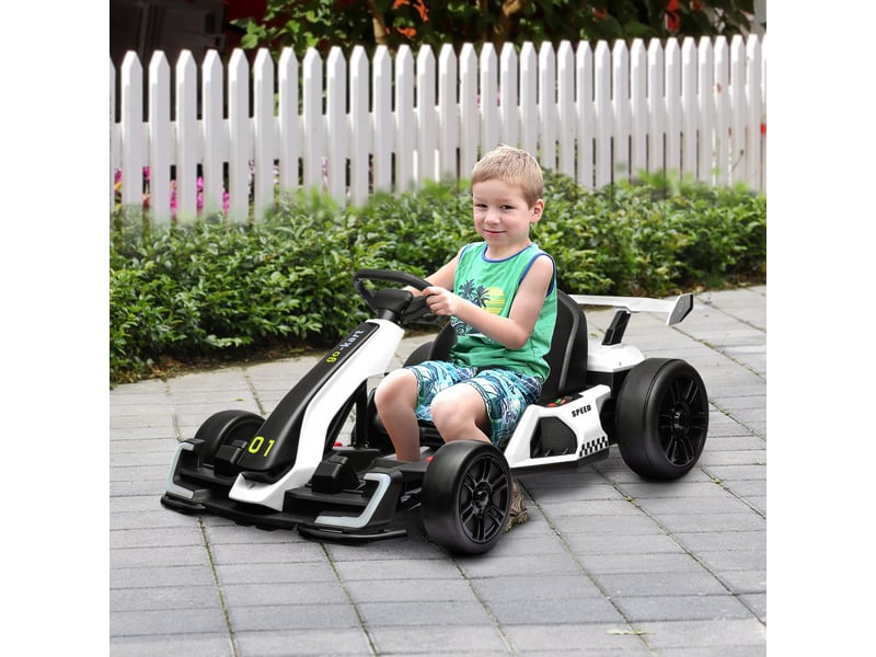 Karting électrique pour enfants de 6 à 12 ans, 24 v, 12 kmh, siège réglable, blanc - Conforama C