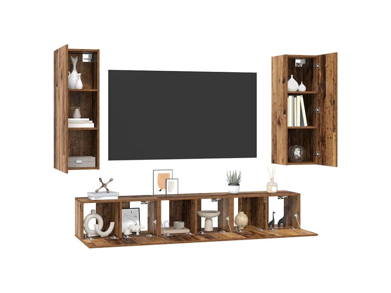  Ensemble meuble tv - banc tv - meuble de rangement 5 pcs bois ancien bois d'ingénierie  - Conforama C