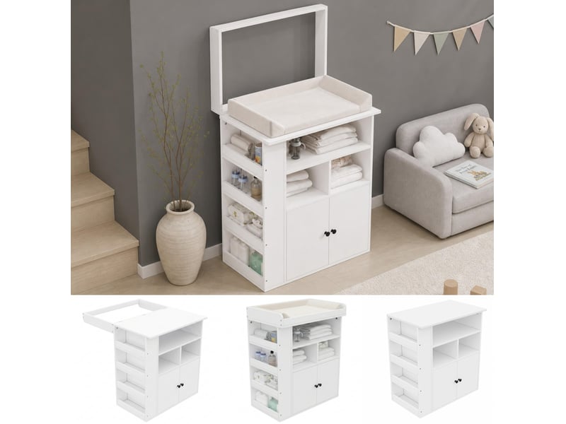 Commode à langer 2 en 1 avec garde-corps amovible et rangements ouverts, pour chambre d'enfant, 82 × 50 × 100 cm - Conforama B