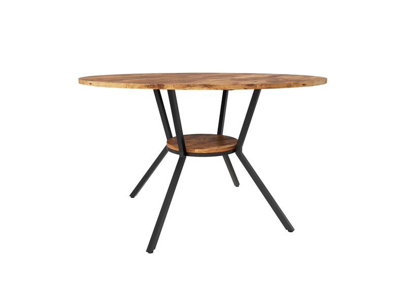  Table à manger ronde ø120cm avec rangement, style industriel marron, 4 à 6 personnes, en mdf et fer, couleur naturel  - Conforama E