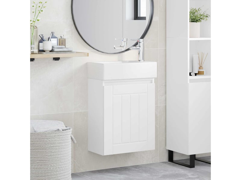  Meuble de rangement salle de bain avec robinet blanc 45.5x25.5x84 cm  - Conforama B