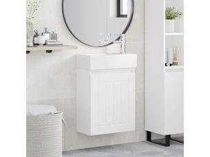 Meuble de rangement salle de bain avec robinet blanc 45.5x25.5x84 cm