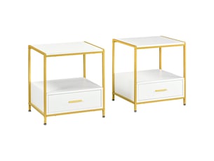 Ensemble de 2 tables de chevet élégantes et modernes avec tiroir et étagère ouverte, 50 x 40 x 55 cm, blanc et or