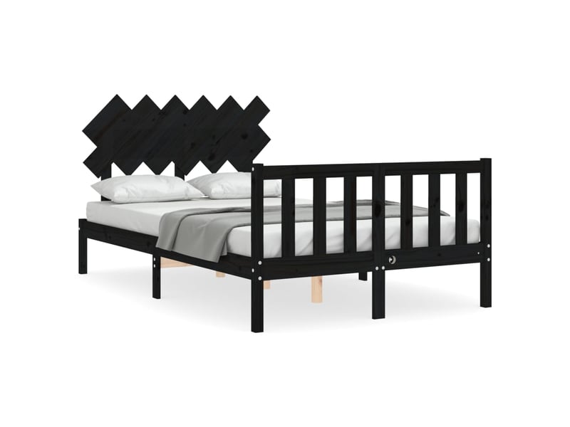  Lit double- lit adulte -  cadre de lit sans matelas noir bois de pin massif  - Conforama A