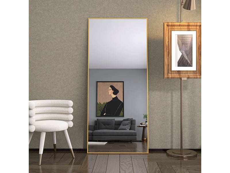  Miroir sur pied 180x80cm doré - miroir mural pleine longueur - cadre en alliage d'aluminium - verre trempé hd anti-explosion  - Conforama D