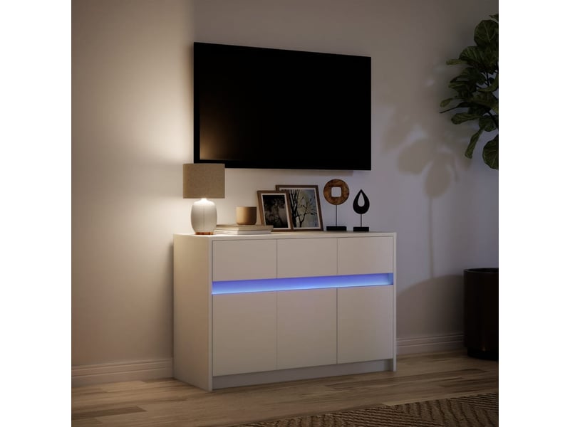  Meuble tv - banc tv - meuble de rangement avec led blanc 91x34x61 cm bois d'ingénierie  - Conforama E
