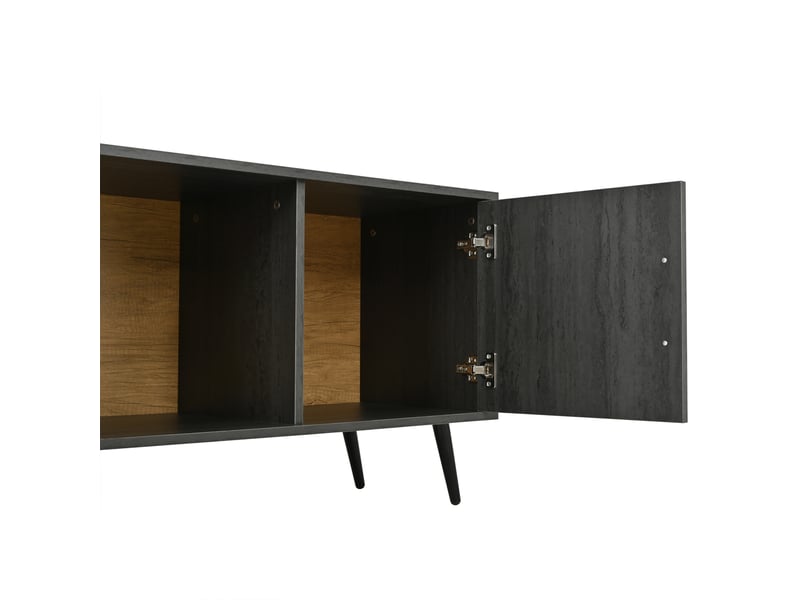 Meuble tv élégant effet bois foncé et gris 200x40x55,5 cm pour tv jusqu'à 90 pouces avec rangement - Conforama E