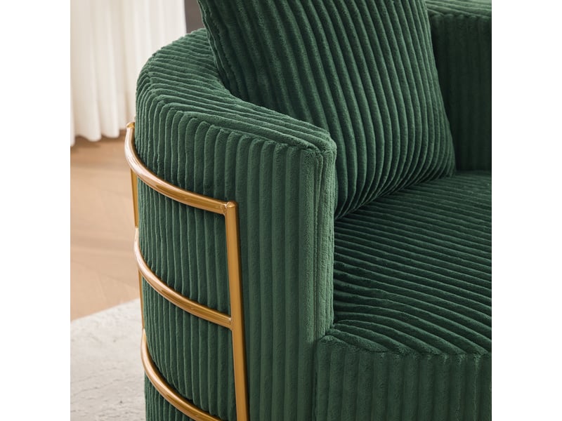 Canapé fauteuil rotatif 360° en velours côtelé vert émeraude avec rangement sous l'assise pour salon - Conforama W