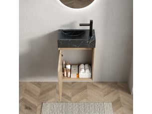 Meuble vasque suspendu 40 cm avec vasque intégrée en marbre naturel, finition chêne blanc