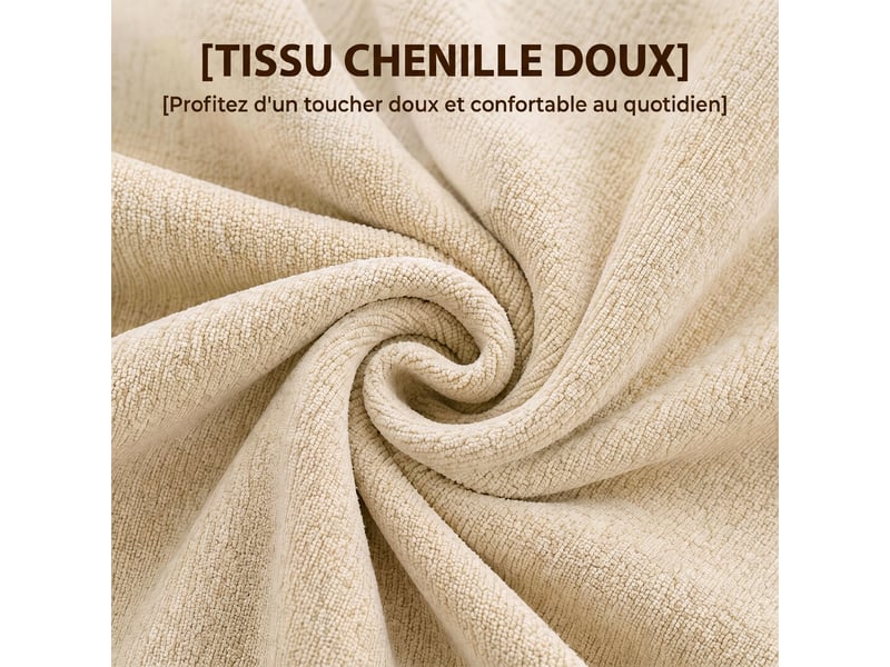  Pouf coffre rangement, tabouret rond en chenille, beige, pouf repose-pieds avec base en métal effet bois  - Conforama E