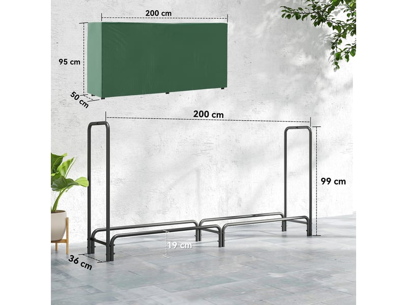 Porte-bûches extérieur avec housse imperméable, capacité 0,6 m³, charge 200 kg - Conforama E