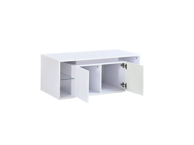  Table basse avec rangement 100 x 50 x 41 cm éclairage led table de salon rangement semi-ouvert 2 portes panneau aggloméré finition blanche charge maximale 30 kg  - Conforama E