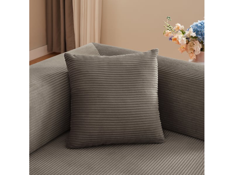  Canapé convertible modenvie 3 places taupe en velours côtelé 204 x 97 x 65 cm avec 2 coussins et structure en acier chromé  - Conforama E