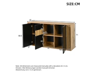 Buffet moderne noir et bois 140 cm, meuble de rangement 3 portes push to open, buffet salon salle à manger