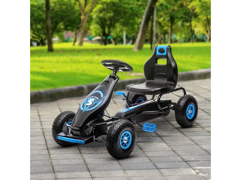  Karting à pédales pour enfants de 5 à 12 ans, avec siège réglable et roues gonflables, bleu  - Conforama D